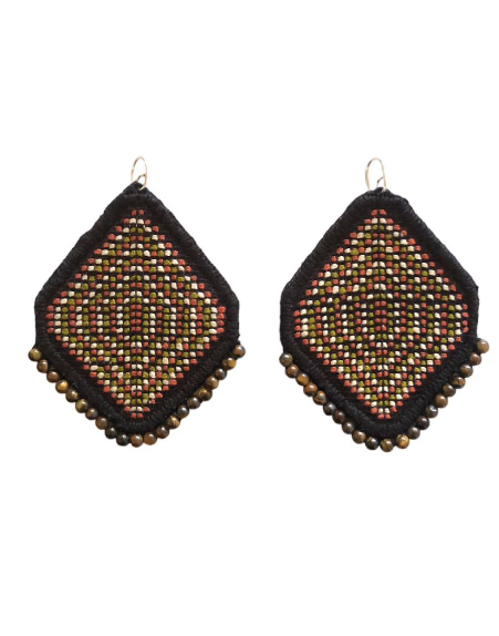 Tricolor rhombus earrings with stone 
